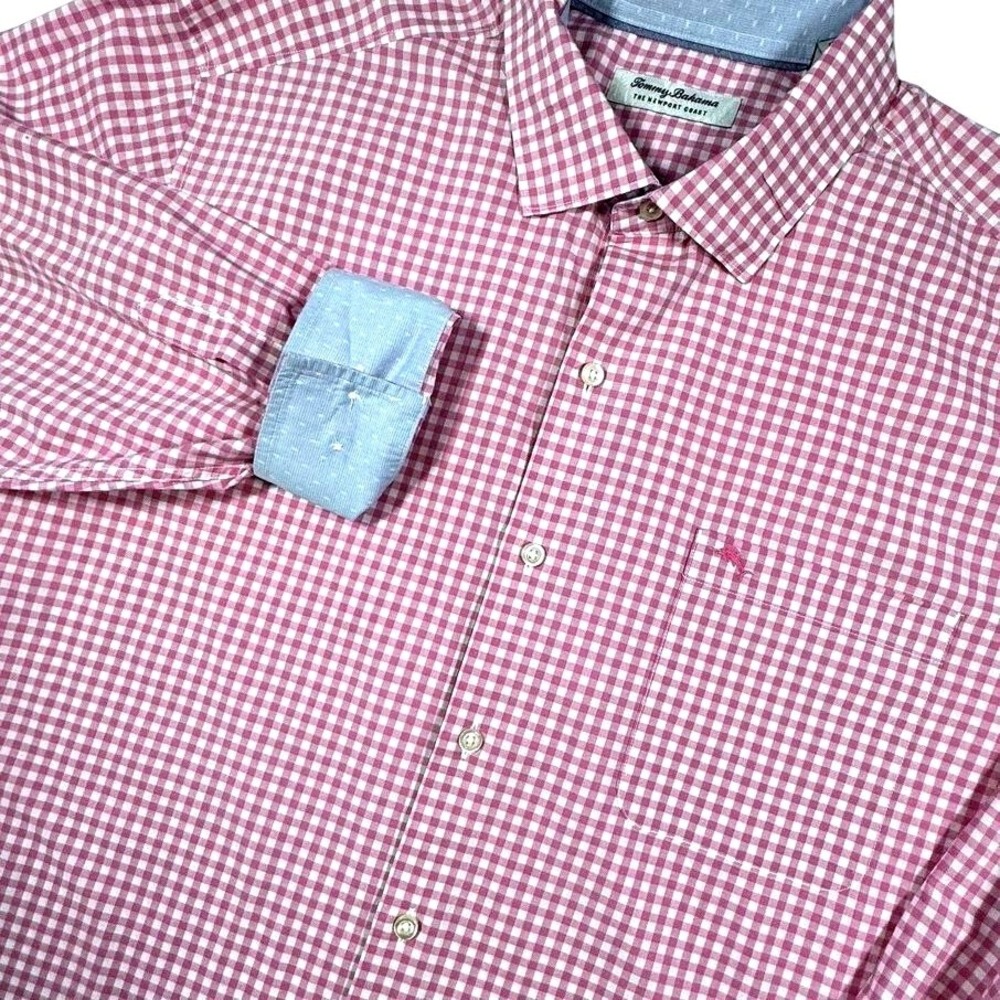 Tommy Bahama The Newport Coast Button Down Shirt Mens XL Pink Gingham‎ Flip Cuff